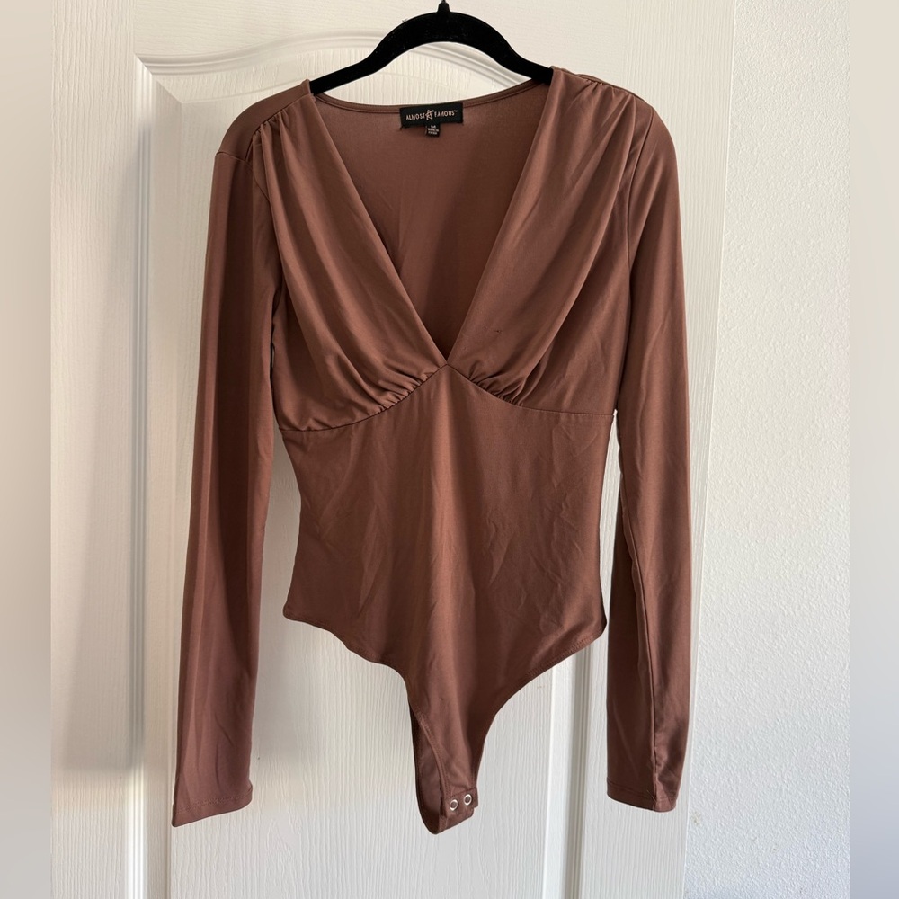 Almost Famous Chocolate Long Sleeve Bodysuit